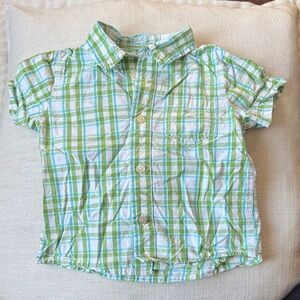 Kids Green Plaid Button Down Shirt